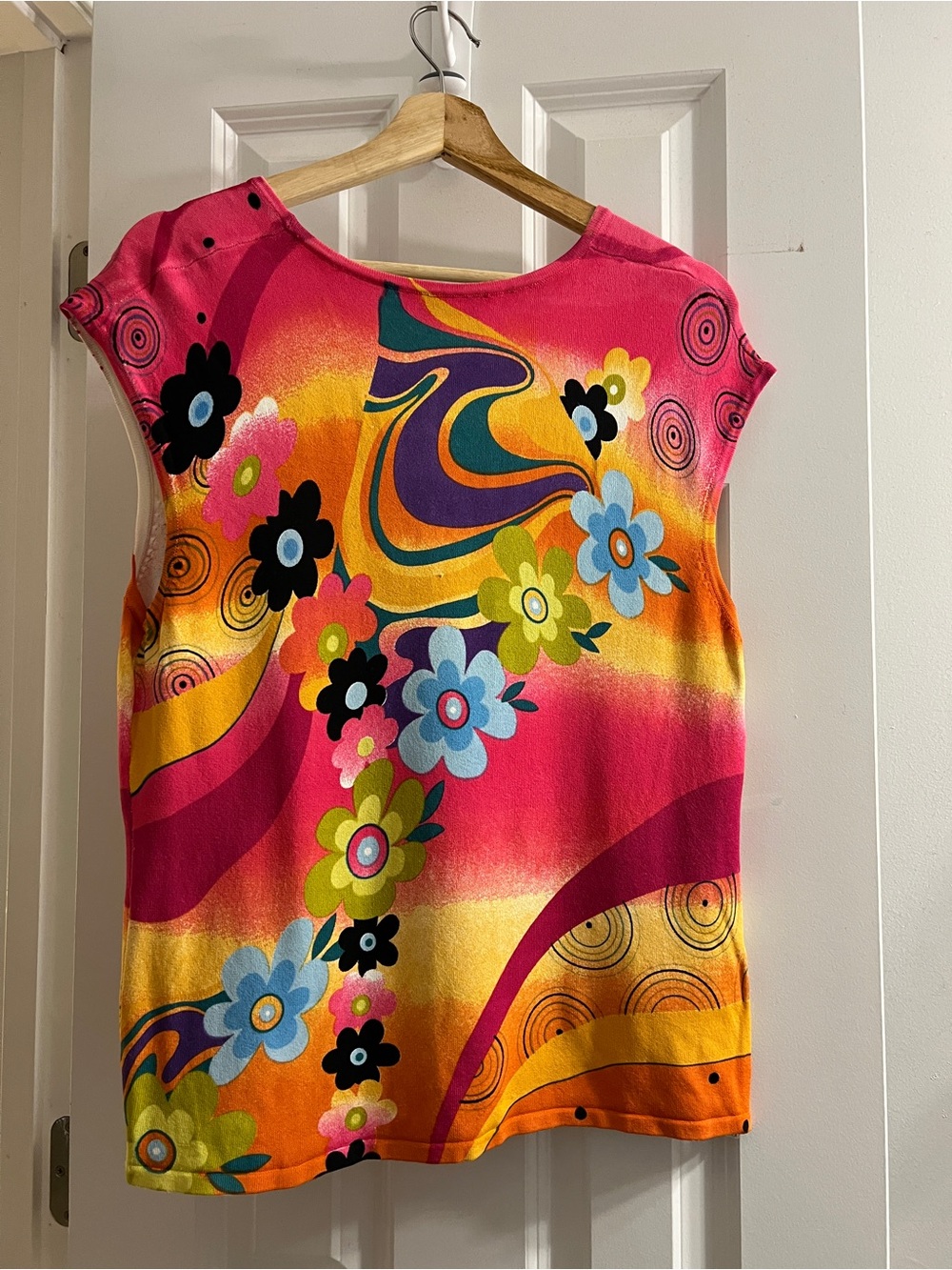 Y2K Michelle Nicole Bright Floral Scoop Neck Tank Blouse Rayon -XL - Picture 2 of 8